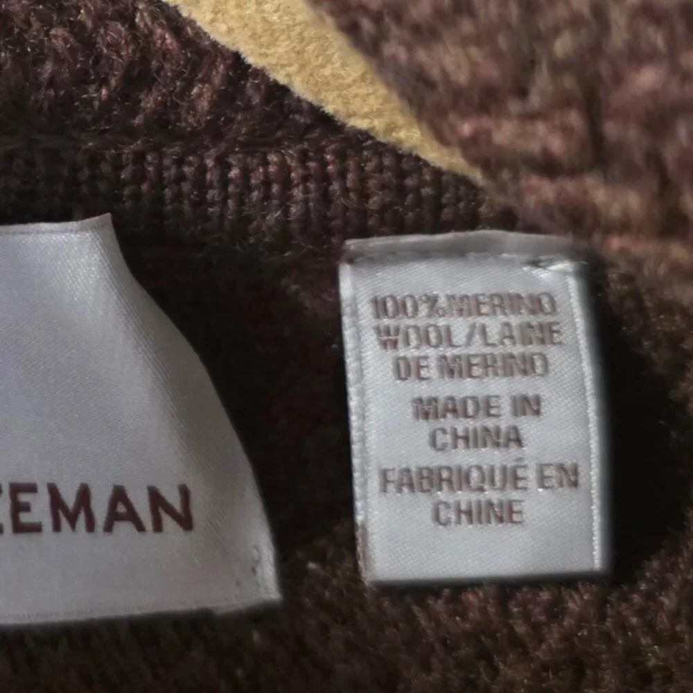 Hickey Freeman 100% Merino Wool and Suede Cardigan Sweater - sz M - Picture 5 of 5